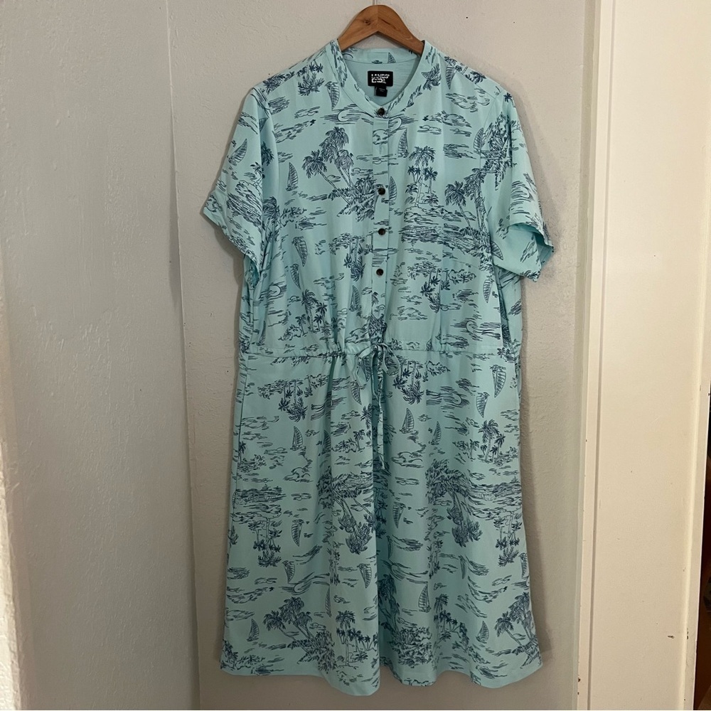 Lands' End Women’s Sz 1X Plus Size Short Sleeve Button Front Dress Shirt Dress - Picture 2 of 10